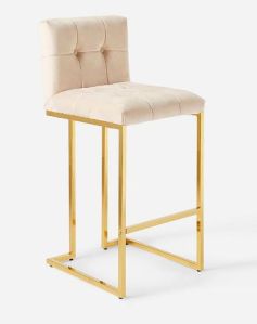 Stainless Steel Gold Finished Bar Stool, Seat Material : Faux Leather