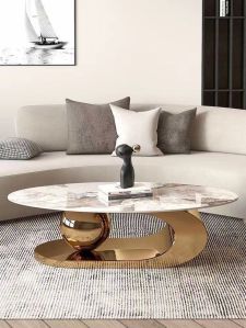 Golden Coffee Table with Marble Top