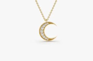 Gold Moon Shape Diamond Pendant