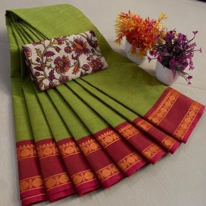 Cotton saree with Kalamkari blouse