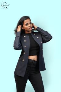 Womens Open Front Double Breasted Blazer
