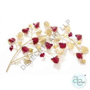 Crimson Red and Gold Ginkgo Leaves Branch Metal Wall Art