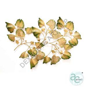 Gold And Green Attractive Gilded Ginkgo Branch Metal Wall Art