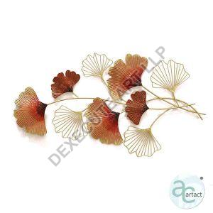 Quirky Orange Ginkgo And Wired Leaves Branch Metal Wall Art