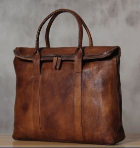Brown Distressed Leather Briefcase Bag