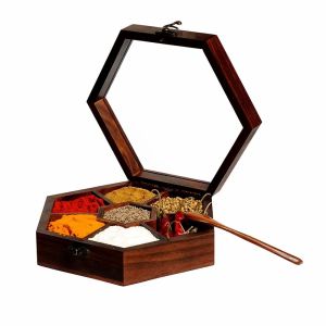 Wooden Hexagonal Spice Box