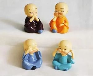 Set of 4 Buddha Monks Cute Miniature Statues