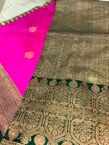Pink And Green Banarasi Katan Silk Saree