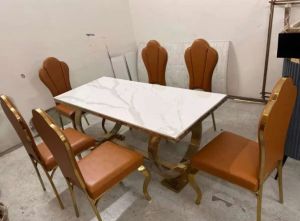 6-Seater Gold Finish Dinning Table