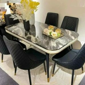 6-Seater Leather Chairs Dining Table