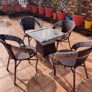 Brown Balcony Furniture Set: 1 Table, 4 Chairs