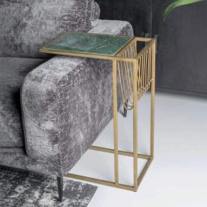 End Table With Green Marble and Gold Frame