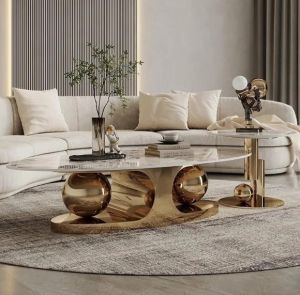 Golden White Centre Table (Set of 2)