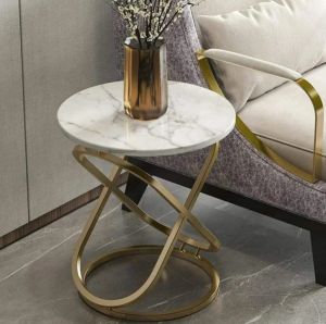 Side Table With White Marble and Gold Frame