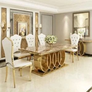 White Marble Dinning Table 8 Chair Set