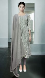 Grey Chikankari Anarkali with Sequins Lace for Rental