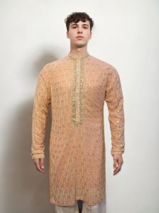 Peach Kurta with Zari and Colorful Embroidery for Rental