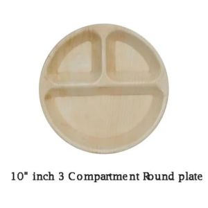 10 Inch 3 Compartment Round Areca Leaf Plate
