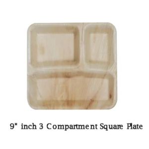 9 Inch 3 Compartment Square Areca Leaf Plate