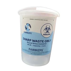 FAIRBIZPS 3L Round Sharps Container - Secure Disposal for Needles, Syringes, and Medical Waste.