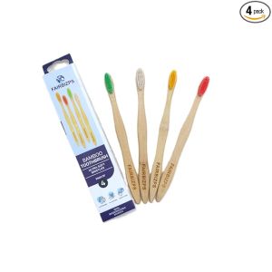 FAIRBIZPS Bamboo Toothbrush Set - Pack of 4, Soft Bristles, BPA-Free, Antibacterial, Biodegradable