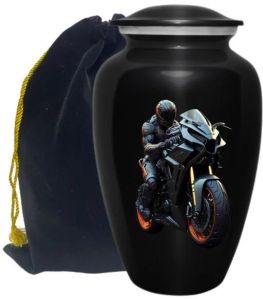 Bike Raider Cremation Urn with Velvet Bag