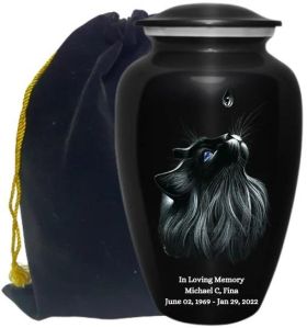 Black Cat Ceramic Cremation Urn with Velvet Bag