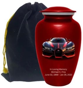 Bugatti Car Print Cremation Urn with Velvet Bag