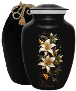 Flower Pattern Cremation Urn with Velvet Bag