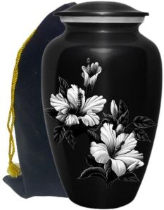 Hibiscus Flower Design Cremation Urn With Velvet Bag