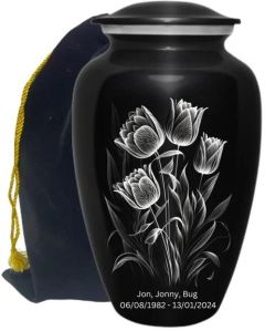 Tulips Flower Design Cremation Urn With Velvet Bag