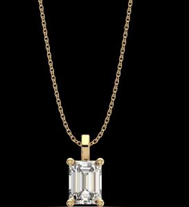 LNP-18 Solitaire Emerald Diamond Pendant Necklace