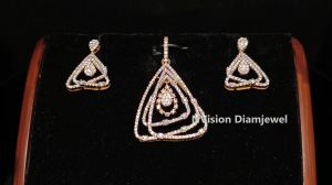 Modern Edge Sleek Triangulate Sparkle Natural Diamond Pendant and Earrings