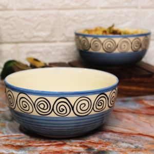 Blue Swirl Hand Painted Ceramic Serving Bowl Set