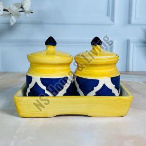 Blue Moroccan Pickle Jar Set with Tray