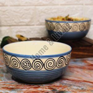 Blue Swirl Hand Painted Ceramic Serving Bowl Set