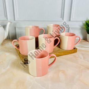 Flamingo Pink Tri Color Ceramic Tea Cups