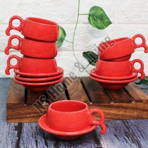 Peppy Red Handcrafted Ceramic Tea Cup & Saucer Set