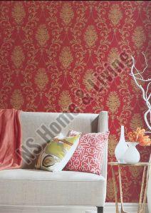 Red Floral Motif Printed Wallpaper