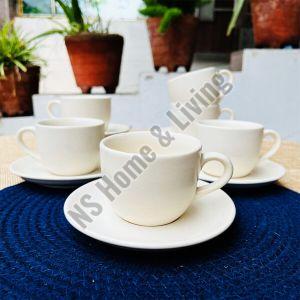 Subhra Handcrafted White Matte Ceramic Tea Cup & Saucer Set