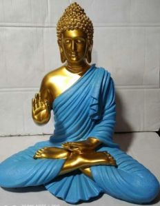 Blessing Buddha Home Decor Statue, Sky Blue/ Golden 2ft
