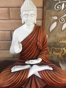 Blessing Buddha Home Decor Statue, White/ Rusty Orange 2ft