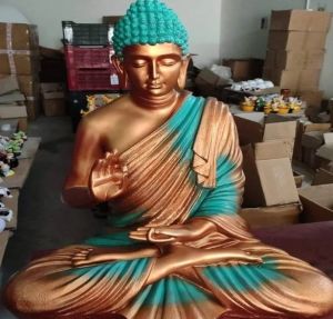 Polyresin Blessing Buddha Statue | Teal&Bronze