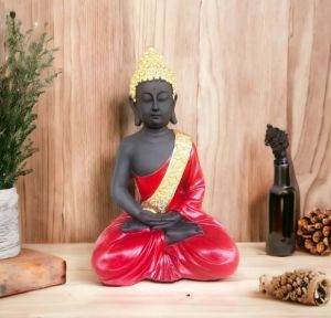 Resin Cute Buddha in Meditation Statue | Red&amp;amp;Black