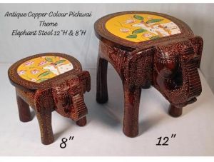 Wooden Elephant Stool: Unique Showpiece Decor