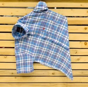 Mens Sky Blue Check Half Sleeve Shirt