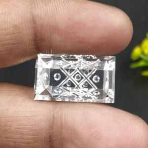Crystal Quartz Cut Carving Rectangle Gemstone