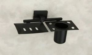 Black Stainless Steel Tumbler Holder With Soap Dish
