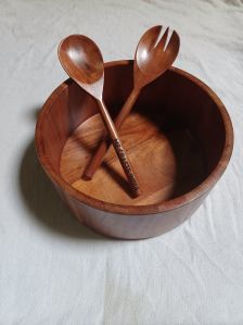 Acacia wood salad bowl with spoon server