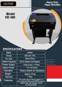 VICTOR PAPER SHREDDING MACHINE MODEL VICTOR HD 400